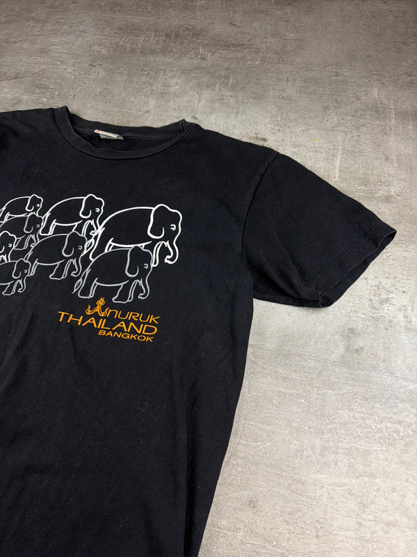 Anuruk Thailand Bangkok Elephant Graphic T-Shirt - Washed Black / Orange