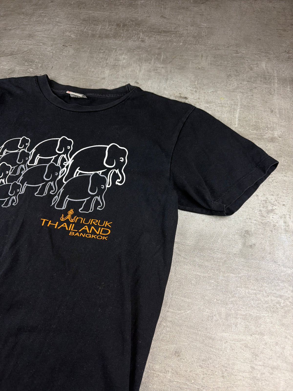 Anuruk Thailand Bangkok Elephant Graphic T-Shirt - Washed Black / Orange - Past Pieces