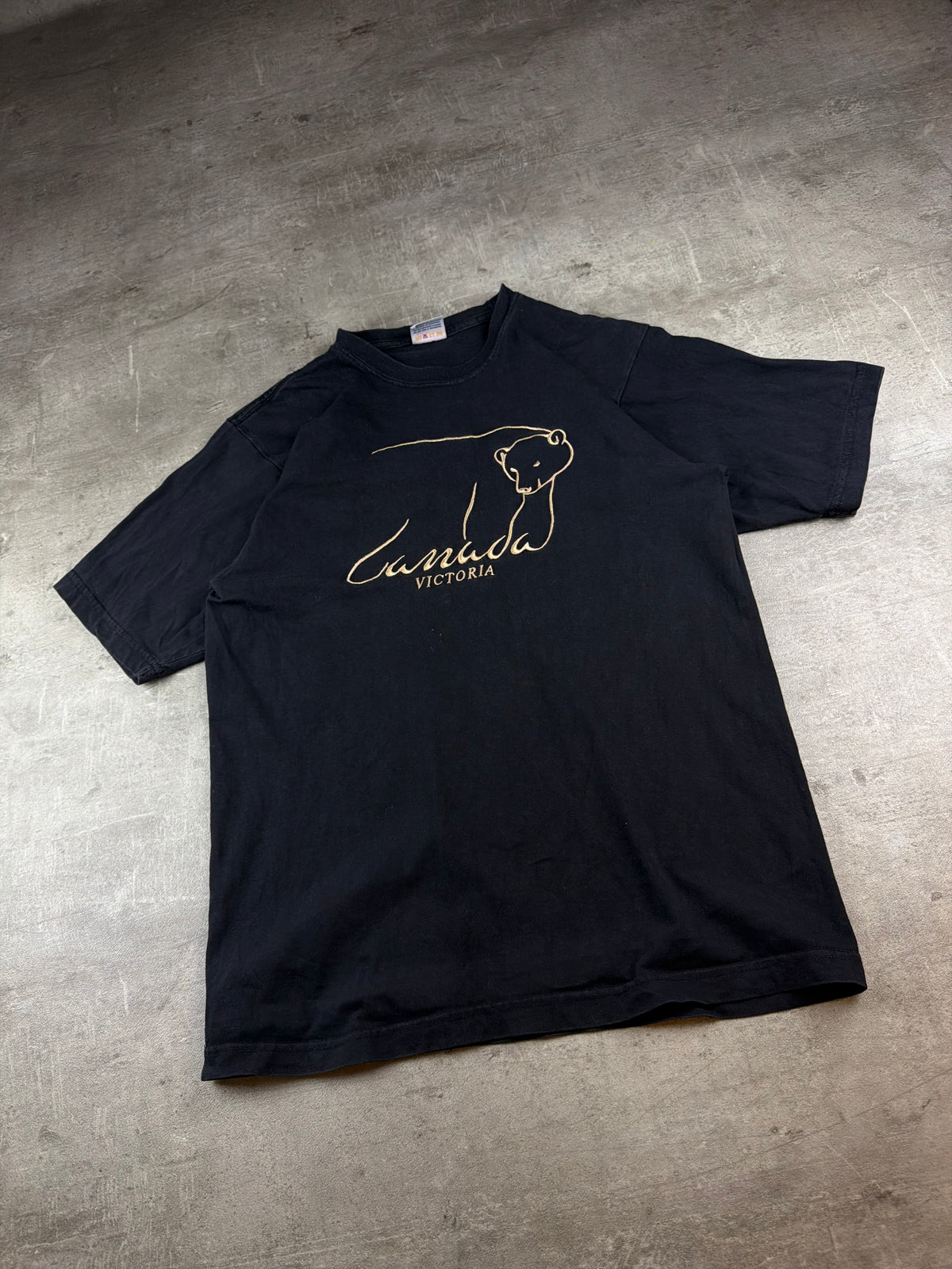 Cityscape Vintage "Canada Victoria" Embroidered Polar Bear Tee - Washed Black / Gold - Past Pieces