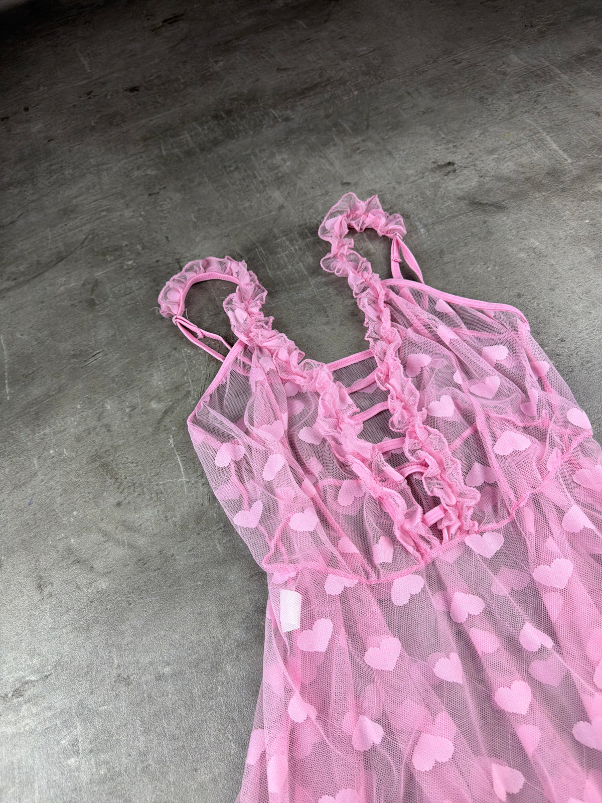 Y2K Coquette Heart Mesh Lace Babydoll Mini Dress - Baby Pink – Ansicht 3