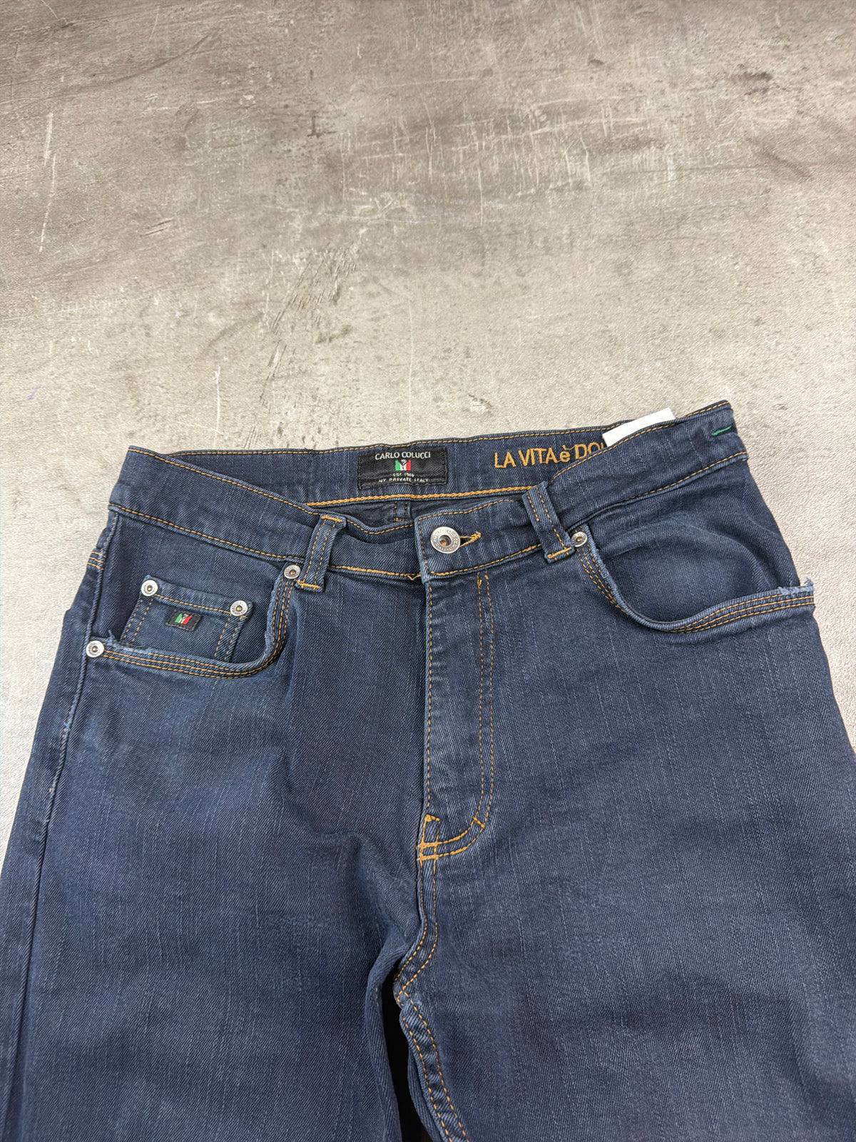 Carlo Colucci Y2K Straight Cut Denim Jeans - Dark Blue / Navy – Ansicht 8