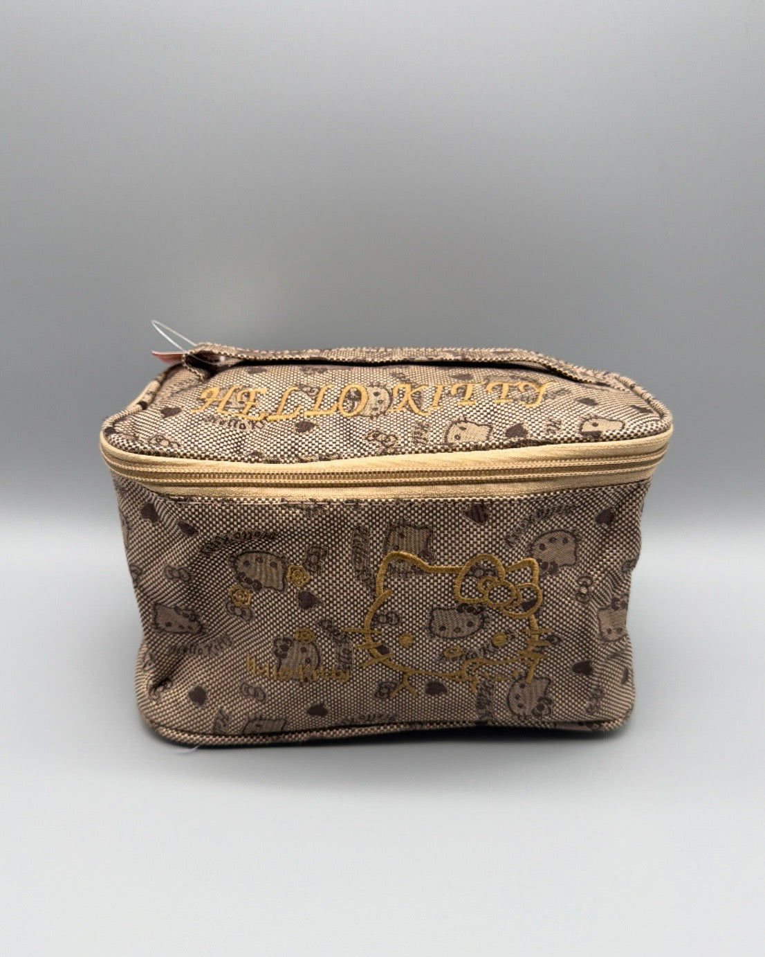 Hello Kitty Y2K "Hello Kitty" Embroidered Vanity Bag - Brown / Gold - Past Pieces