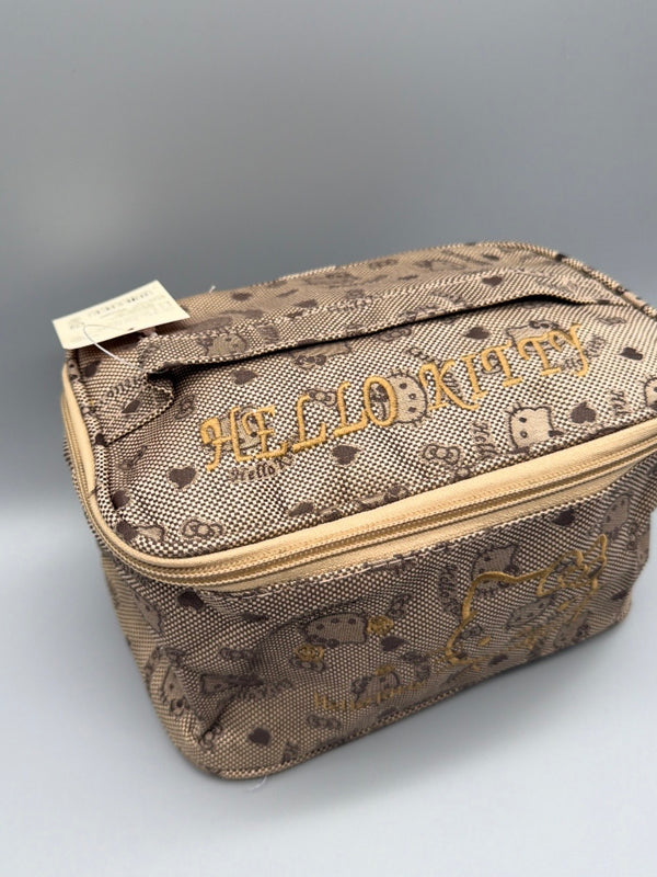 Hello Kitty Y2K "Hello Kitty" Embroidered Vanity Bag - Brown / Gold