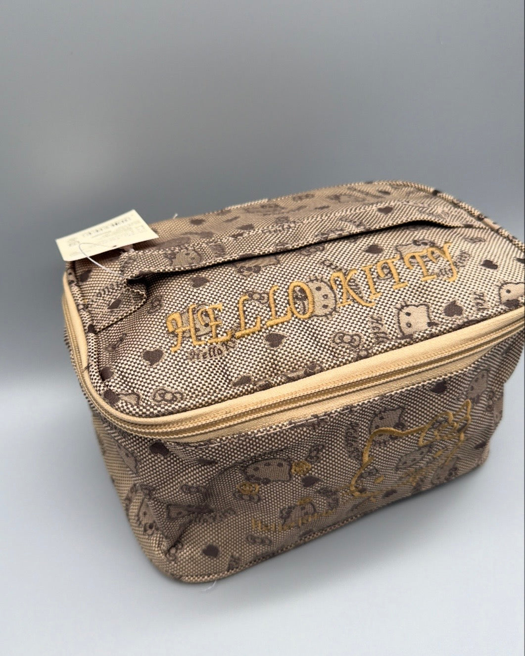 Hello Kitty Y2K "Hello Kitty" Embroidered Vanity Bag - Brown / Gold - Past Pieces