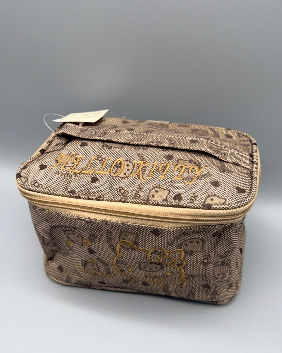 Hello Kitty Y2K "Hello Kitty" Embroidered Vanity Bag - Brown / Gold - Past Pieces