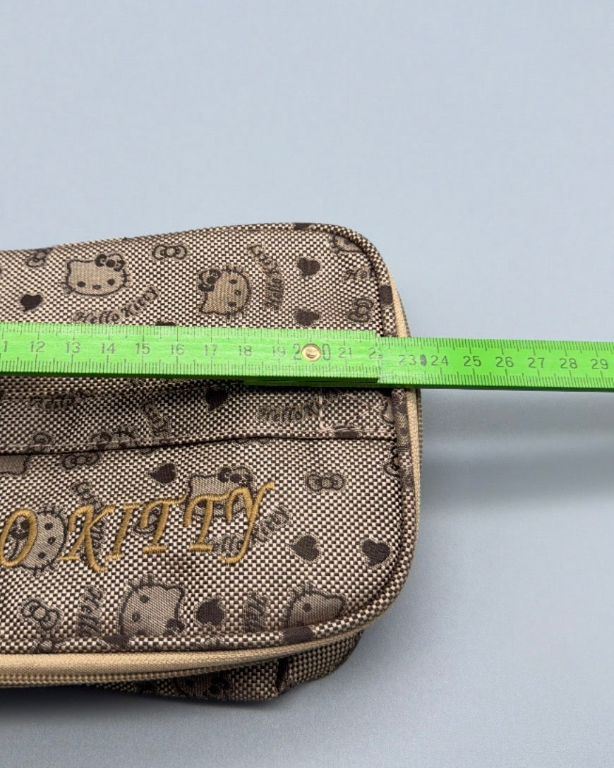 Hello Kitty Y2K "Hello Kitty" Embroidered Vanity Bag - Brown / Gold - Past Pieces