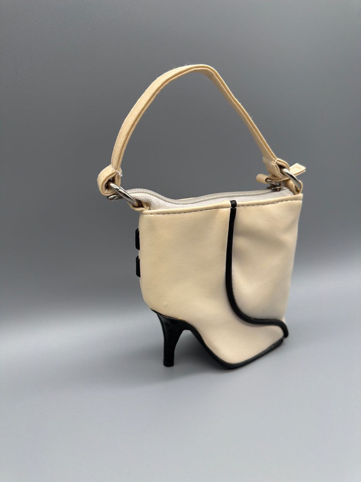 Vintage Y2K Mini Heeled Boot Shaped Bag - Cream / Black - Past Pieces