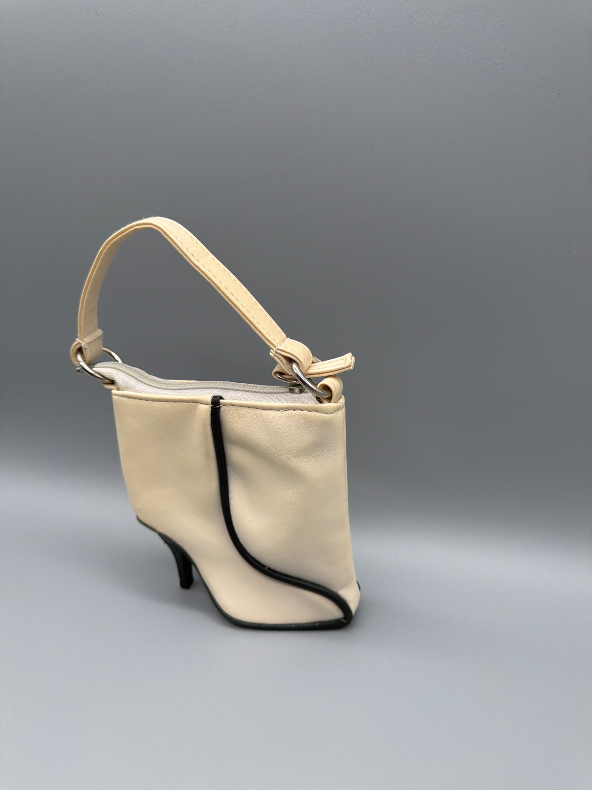 Vintage Y2K Mini Heeled Boot Shaped Bag - Cream / Black - Past Pieces