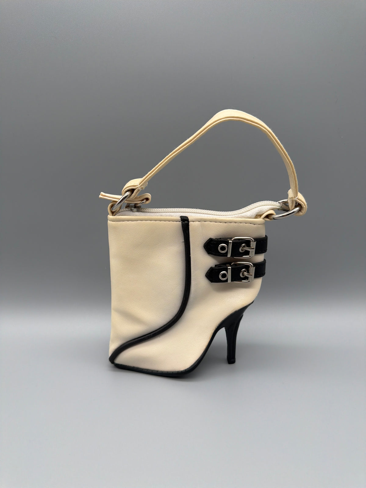 Vintage Y2K Mini Heeled Boot Shaped Bag - Cream / Black - Past Pieces