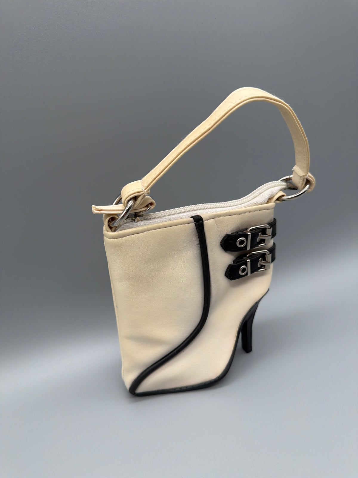 Vintage Y2K Mini Heeled Boot Shaped Bag - Cream / Black - Past Pieces