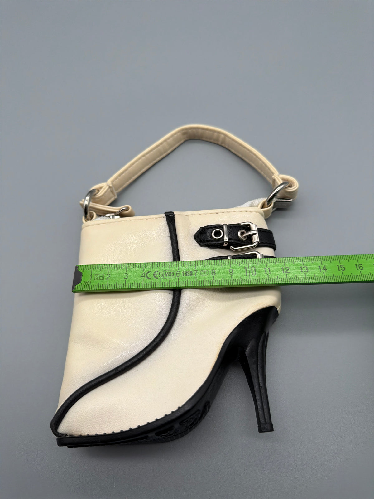 Vintage Y2K Mini Heeled Boot Shaped Bag - Cream / Black - Past Pieces