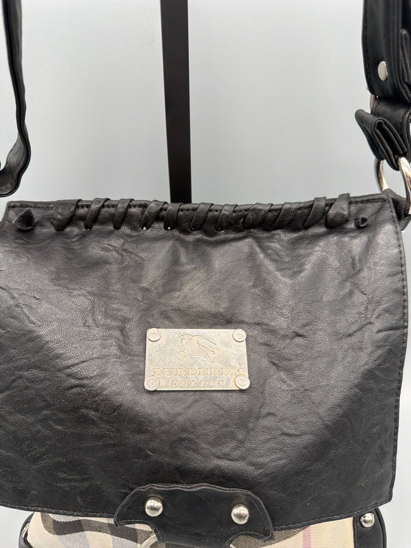 Burberry Y2K Nova Check Studded Crossbody Bag - Beige / Black