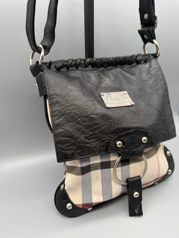 Burberry Y2K Nova Check Studded Crossbody Bag - Beige / Black