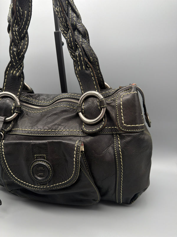 Fossil Vintage Braided Strap Leather Shoulder Bag - Dark Brown