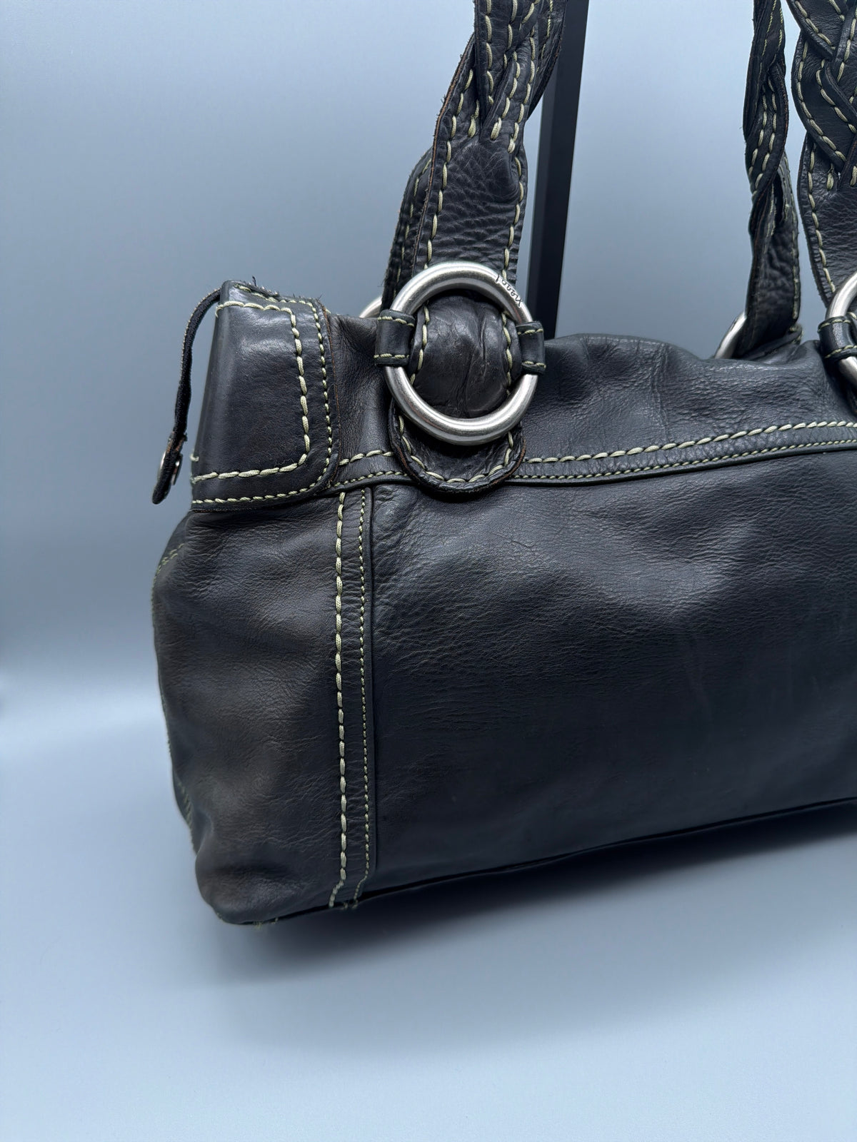 Fossil Vintage Braided Strap Leather Shoulder Bag - Dark Brown - Past Pieces