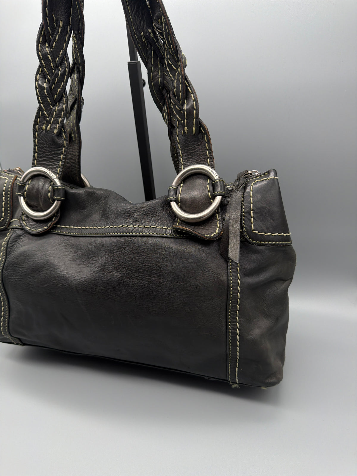 Fossil Vintage Braided Strap Leather Shoulder Bag - Dark Brown - Past Pieces