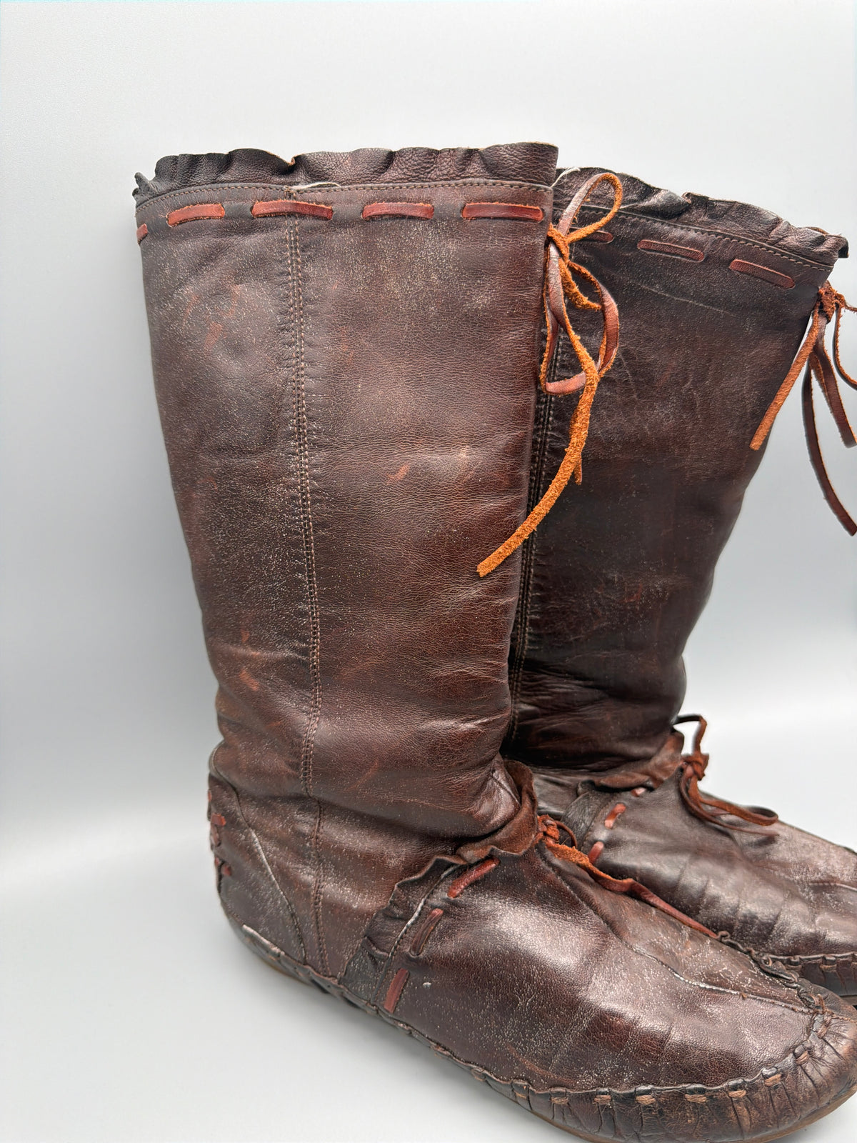 Miss Sixty Vintage Moccasin Leather Boots - Brown / Y2K Boho - Past Pieces