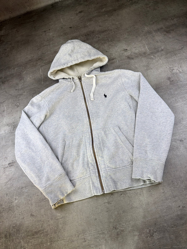 Polo Ralph Lauren Distressed Waffle Lined Zip Hoodie - Heather Grey