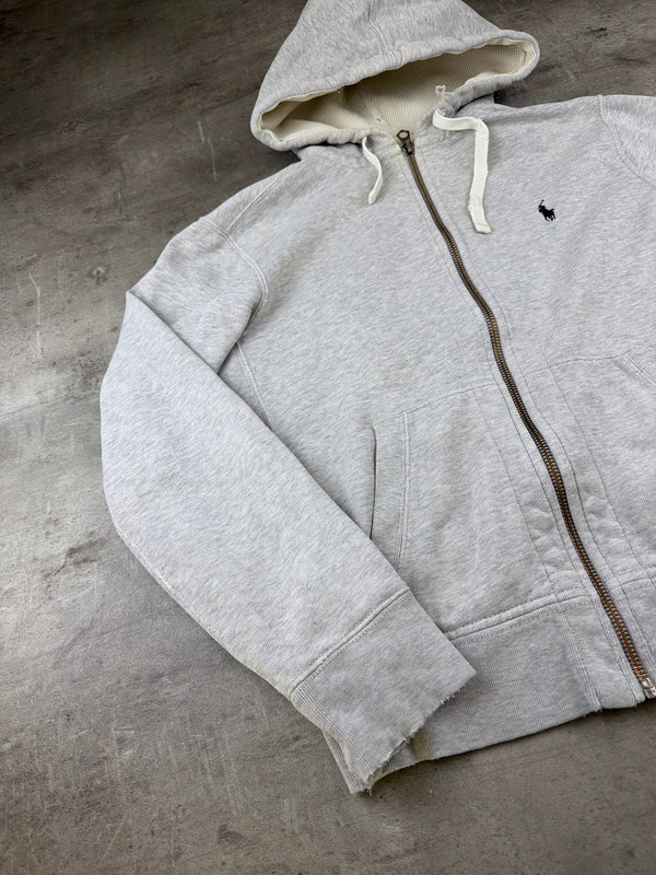 Polo Ralph Lauren Distressed Waffle Lined Zip Hoodie - Heather Grey