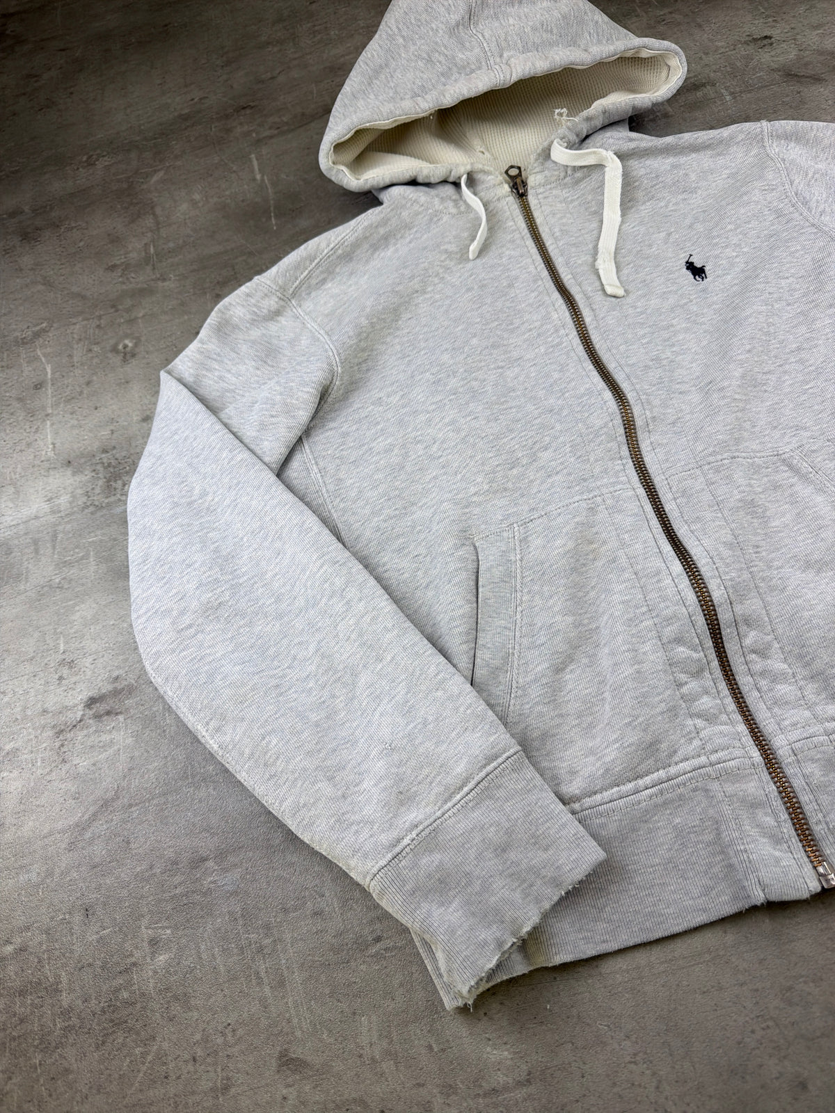 Polo Ralph Lauren Distressed Waffle Lined Zip Hoodie - Heather Grey – Ansicht 3