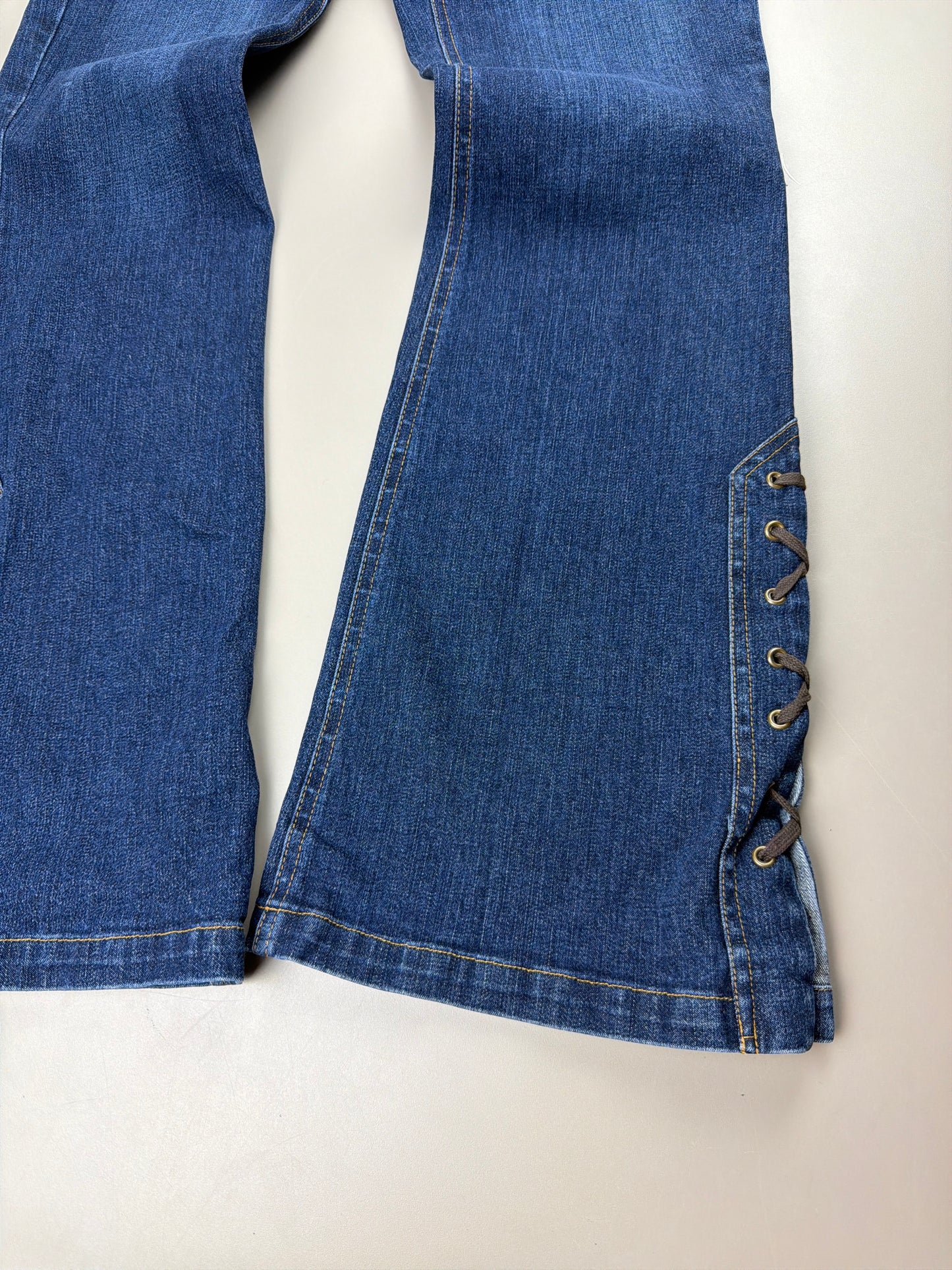 Taifun Collection Archive "Lace-Up" Flare Denim - Dark Blue Wash
