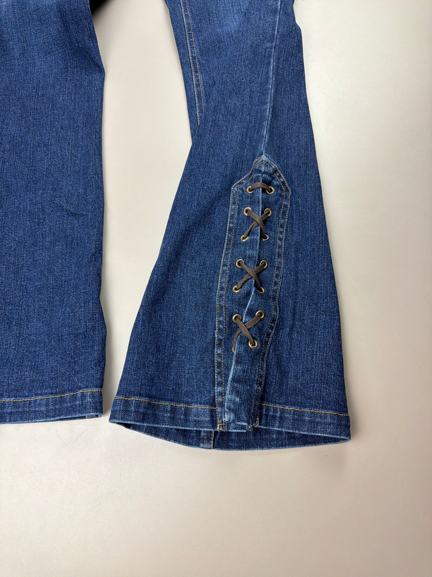 Taifun Collection Archive "Lace-Up" Flare Denim - Dark Blue Wash