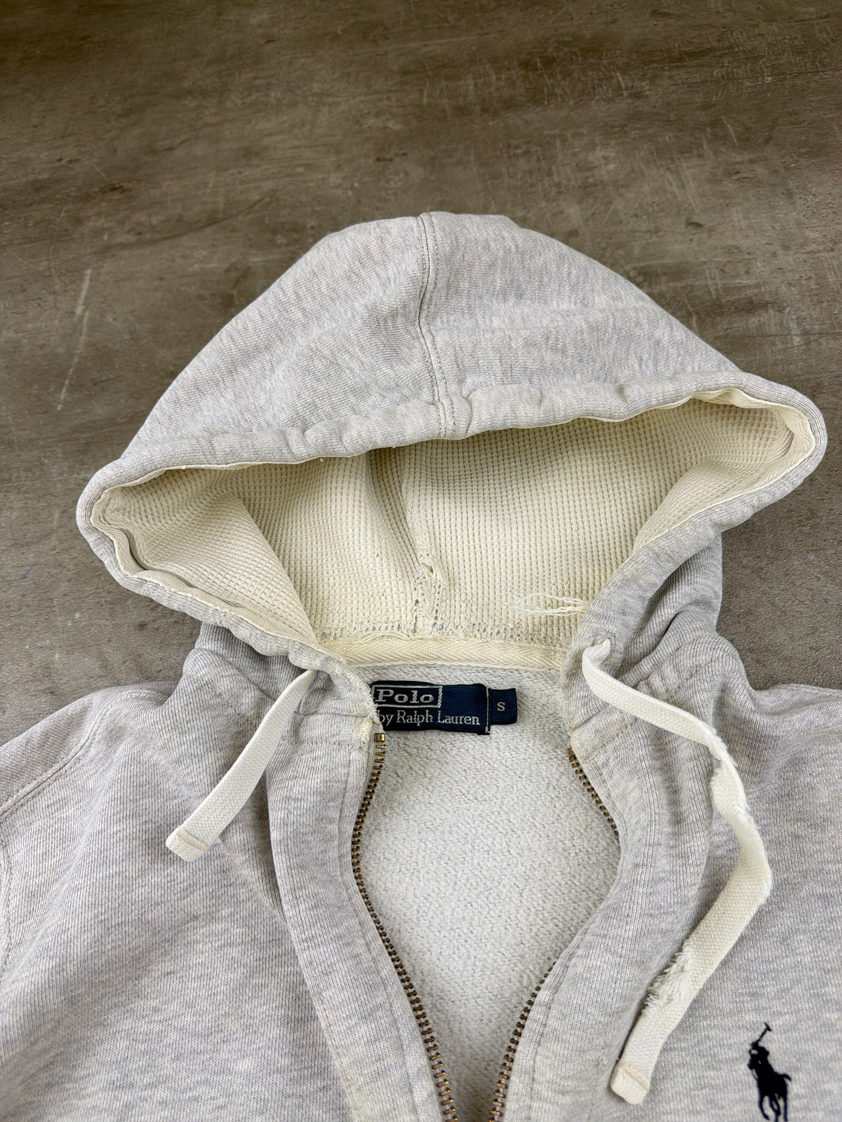 Polo Ralph Lauren Distressed Waffle Lined Zip Hoodie - Heather Grey - Past Pieces