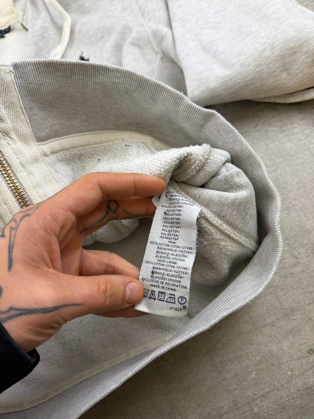 Polo Ralph Lauren Distressed Waffle Lined Zip Hoodie - Heather Grey – Ansicht 7