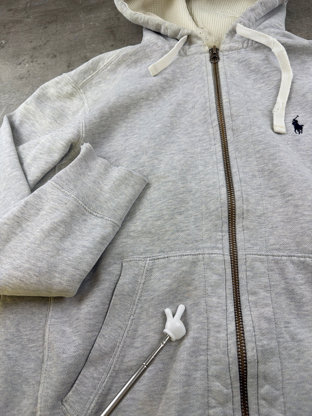 Polo Ralph Lauren Distressed Waffle Lined Zip Hoodie - Heather Grey – Ansicht 8