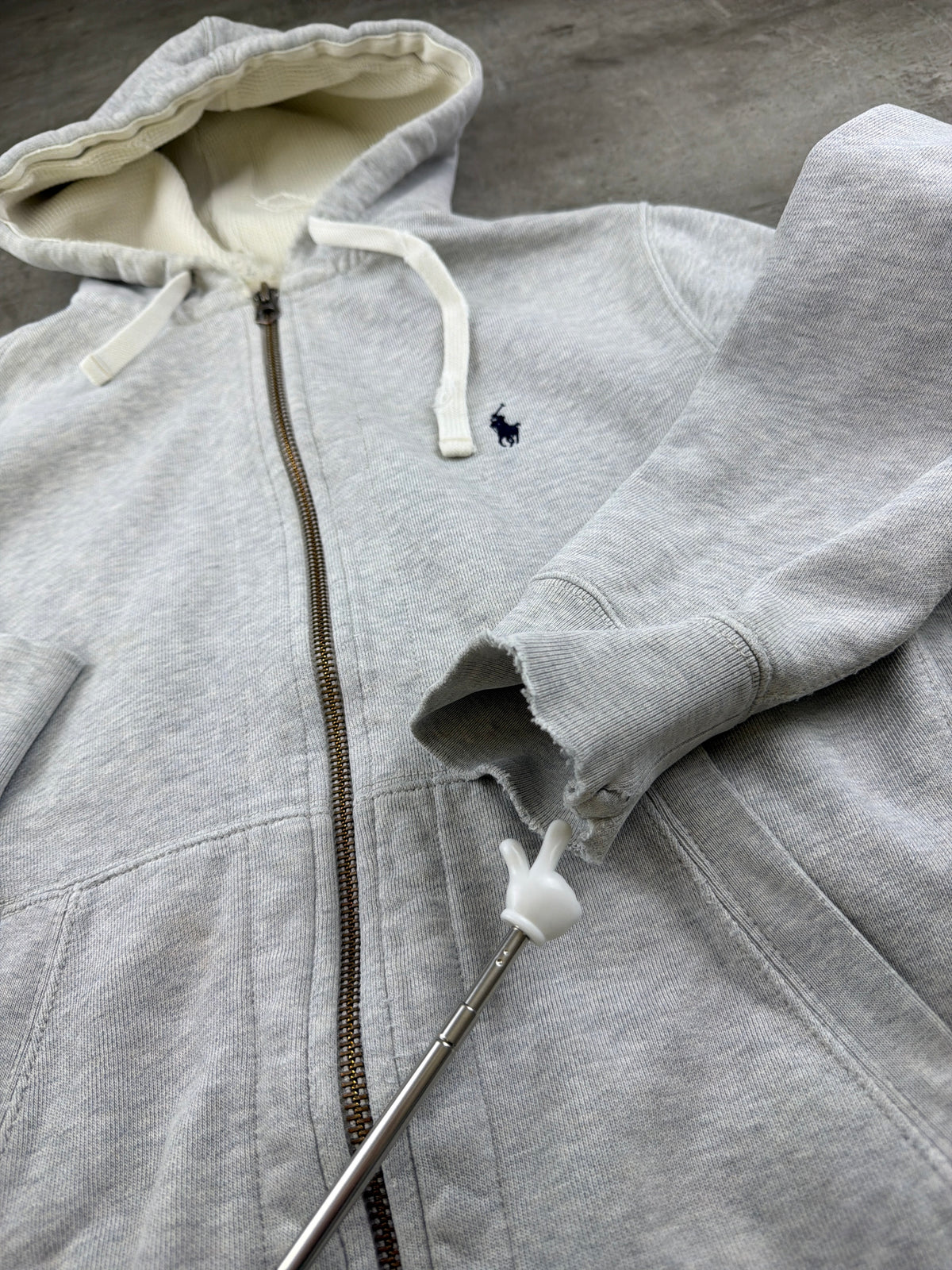 Polo Ralph Lauren Distressed Waffle Lined Zip Hoodie - Heather Grey – Ansicht 9