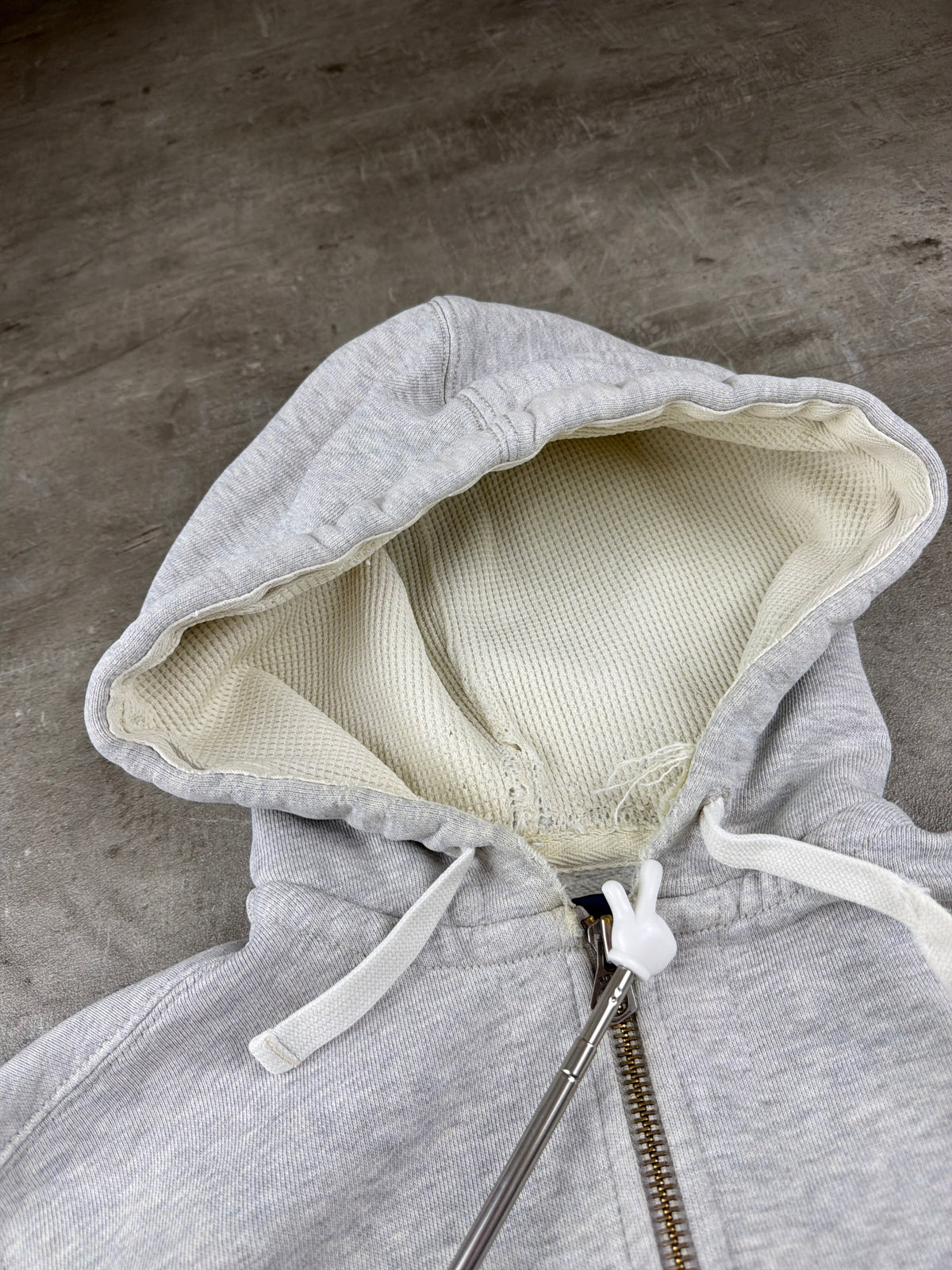 Polo Ralph Lauren Distressed Waffle Lined Zip Hoodie - Heather Grey - Past Pieces