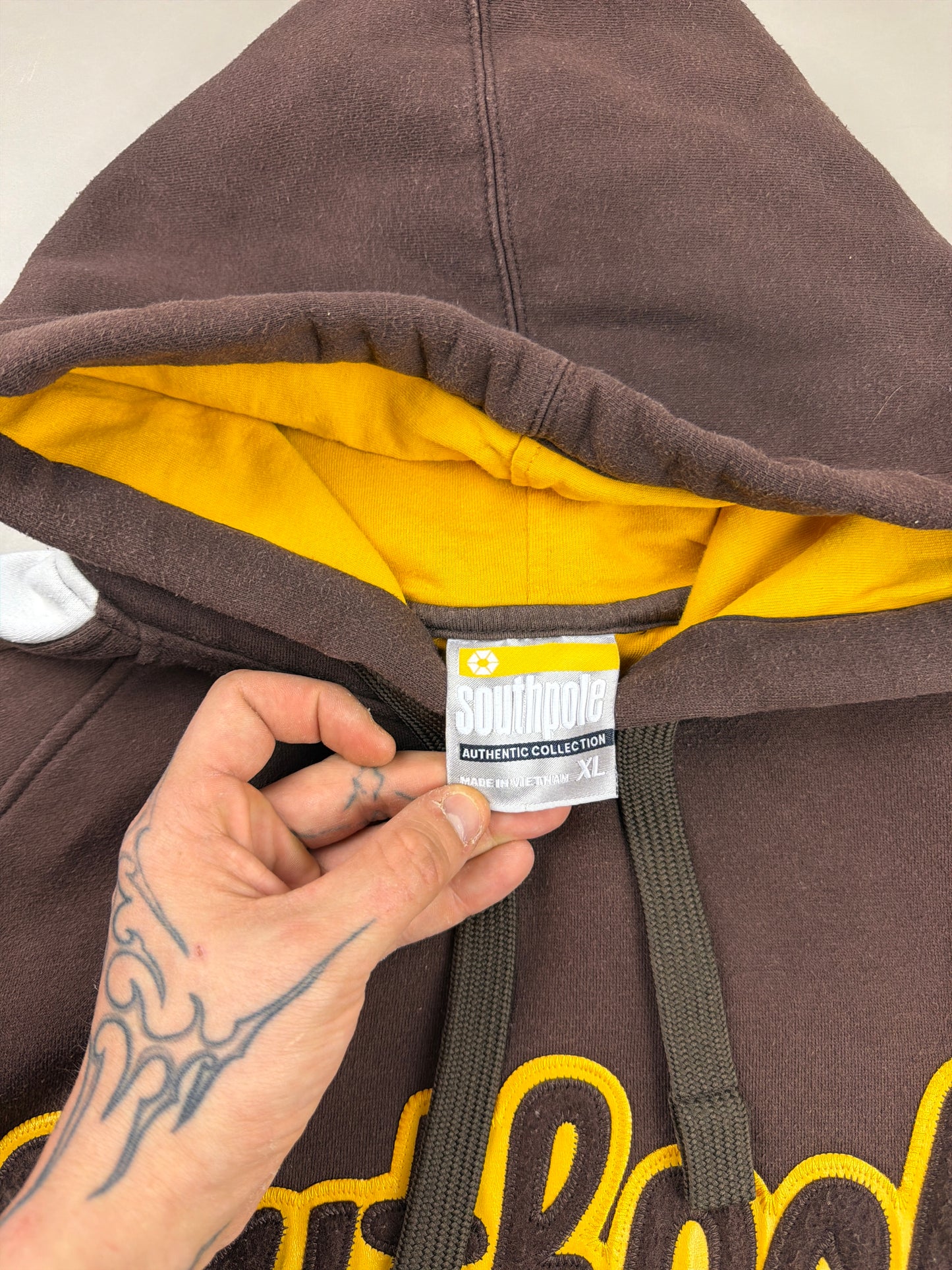 Southpole Archive "Authentic Denim Co." Hoodie - Brown / Yellow