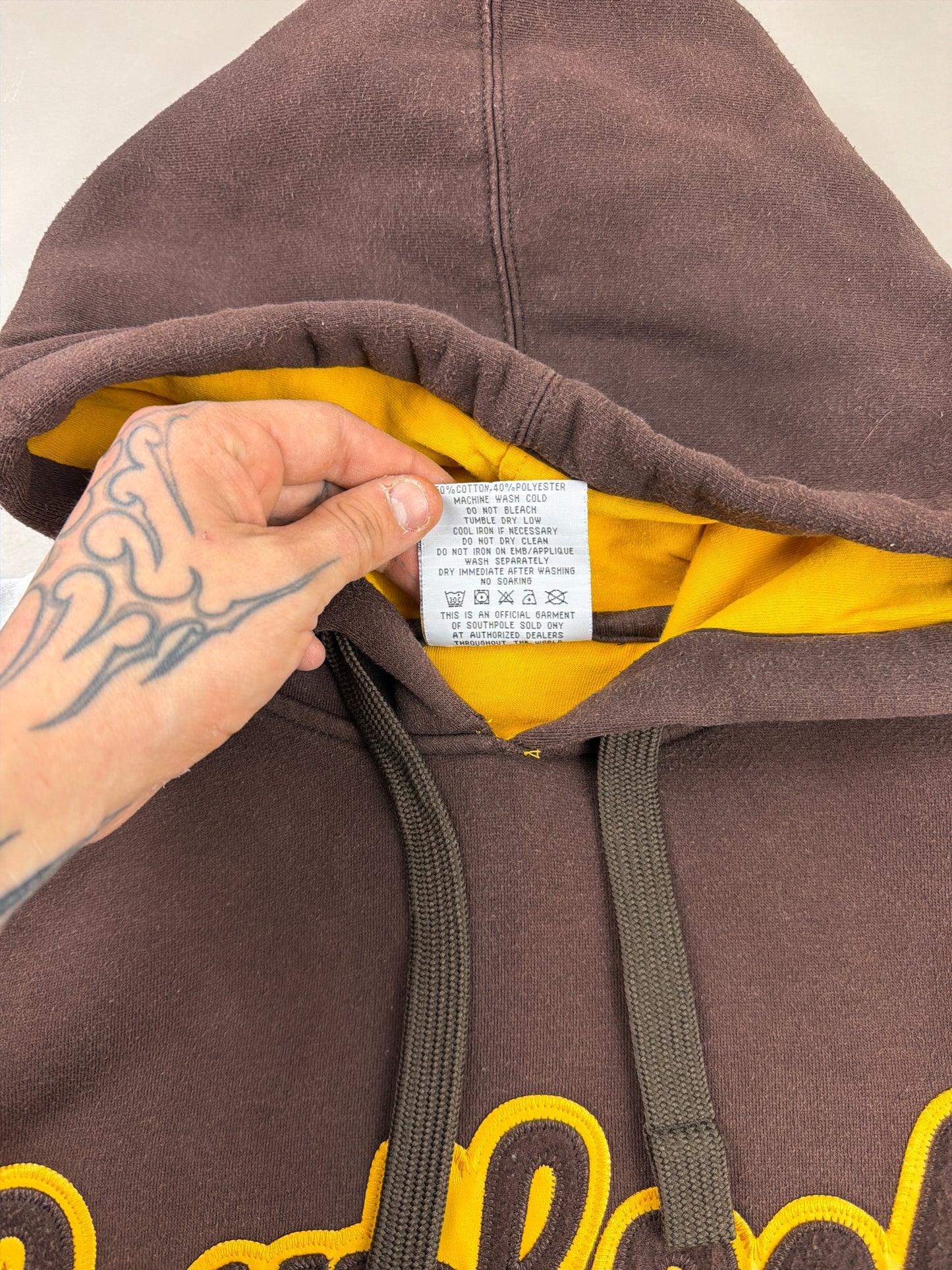 Southpole Archive "Authentic Denim Co." Hoodie - Brown / Yellow