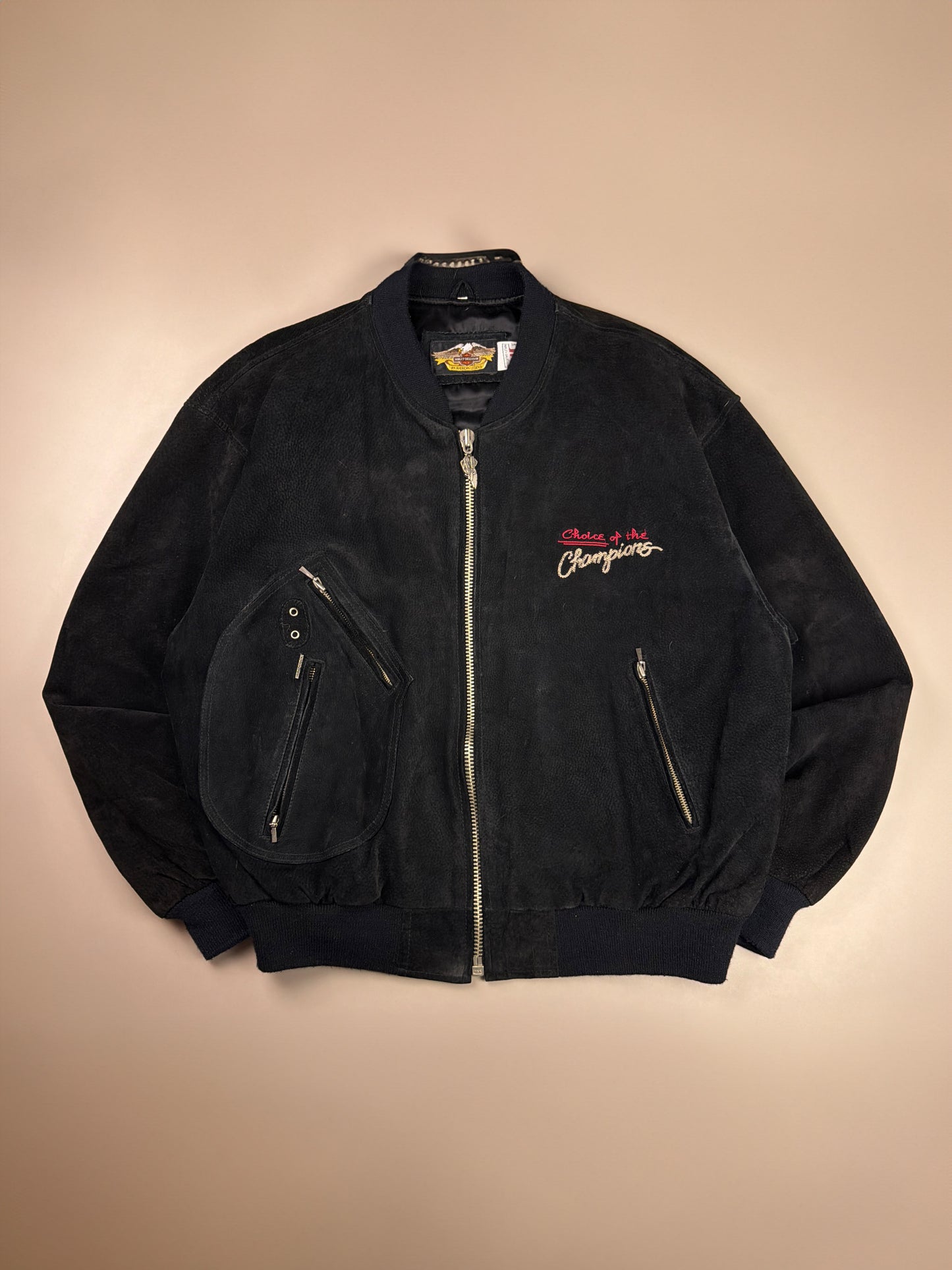 Harley Davidson Archive "Victory" Suede Bomber Jacket - All Black