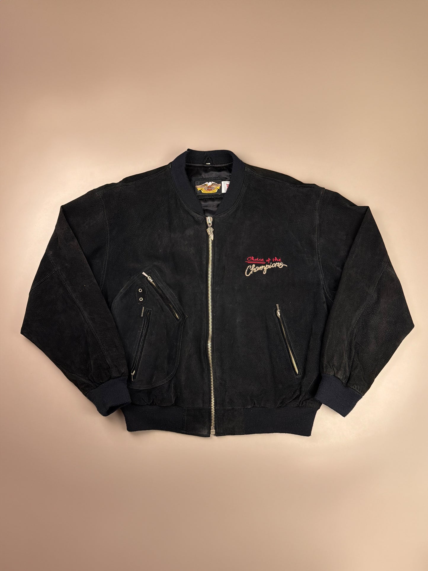 Harley Davidson Archive "Victory" Suede Bomber Jacket - All Black