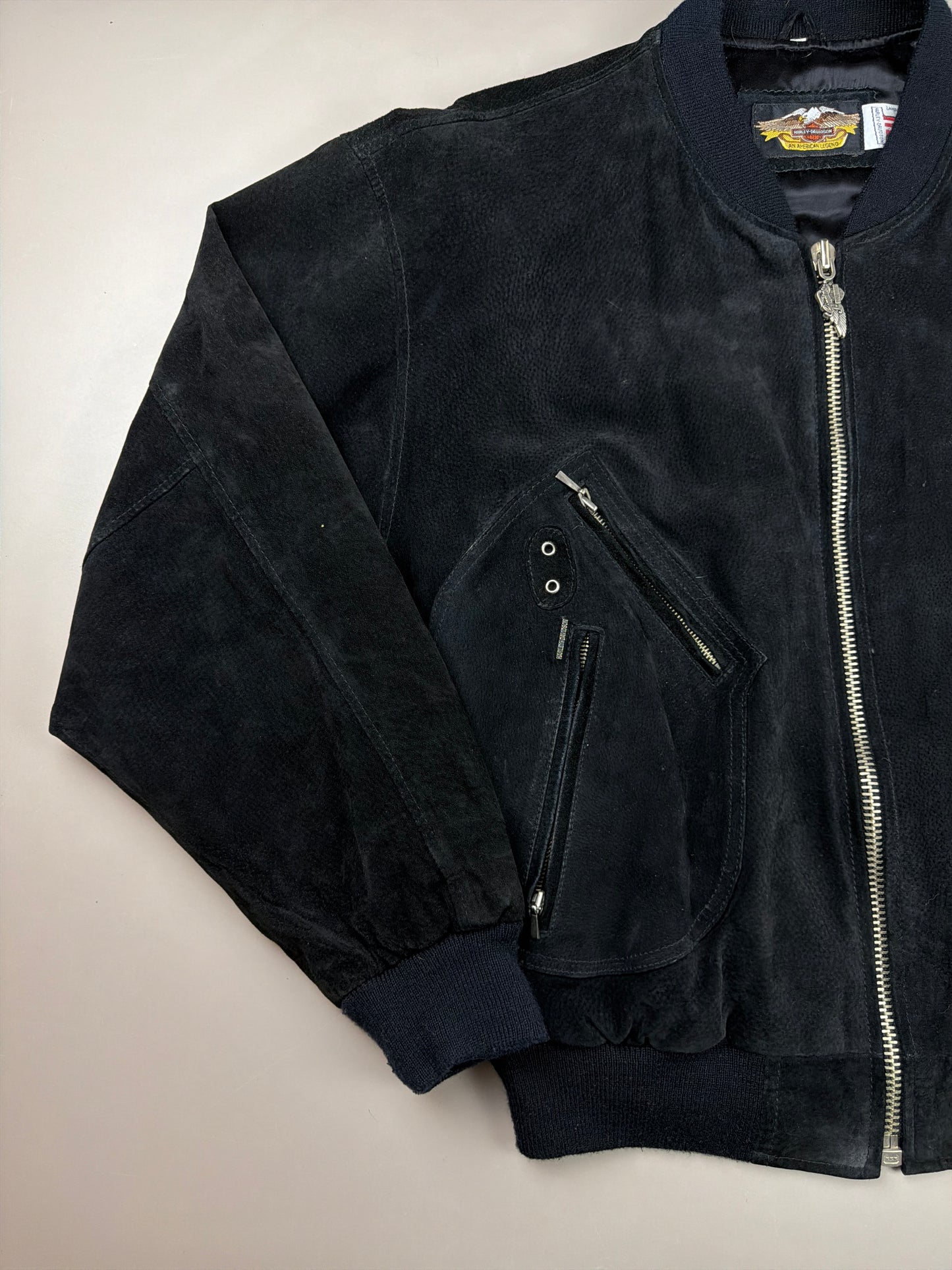 Harley Davidson Archive "Victory" Suede Bomber Jacket - All Black