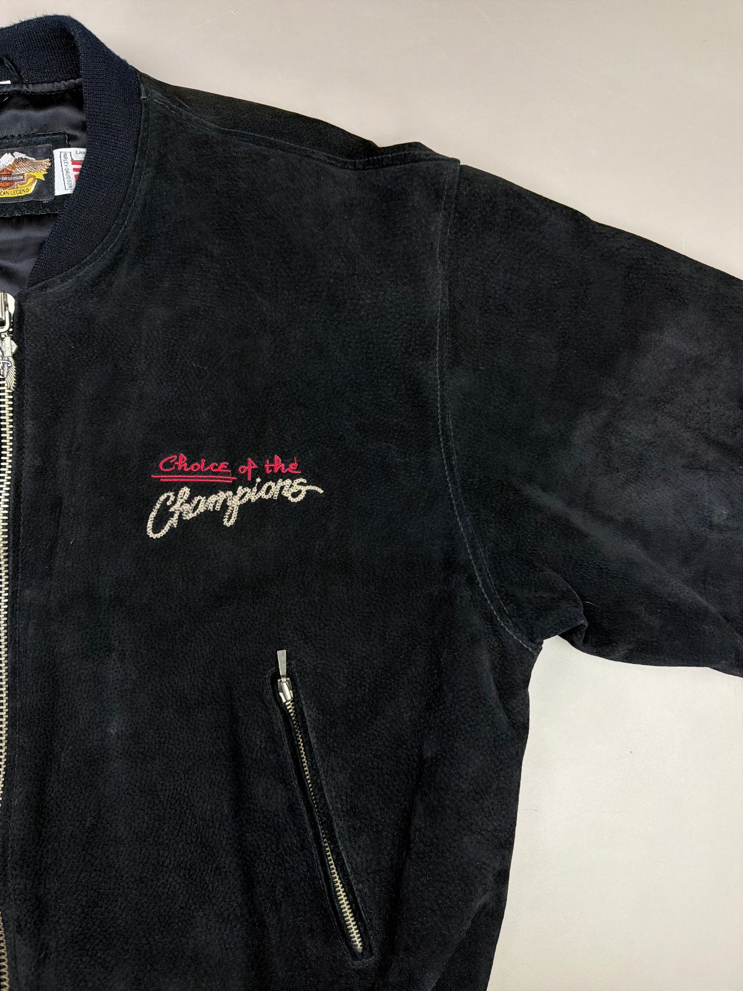 Harley Davidson Archive "Victory" Suede Bomber Jacket - All Black