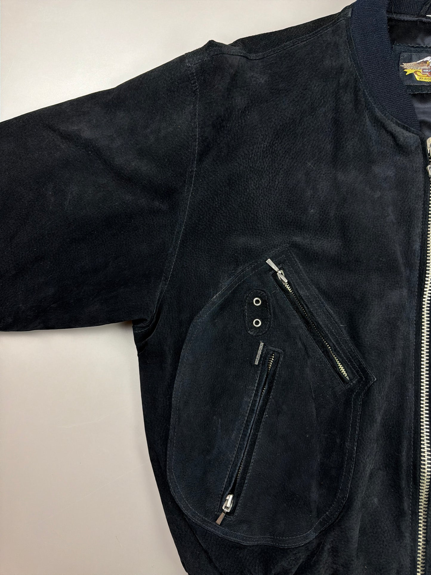 Harley Davidson Archive "Victory" Suede Bomber Jacket - All Black