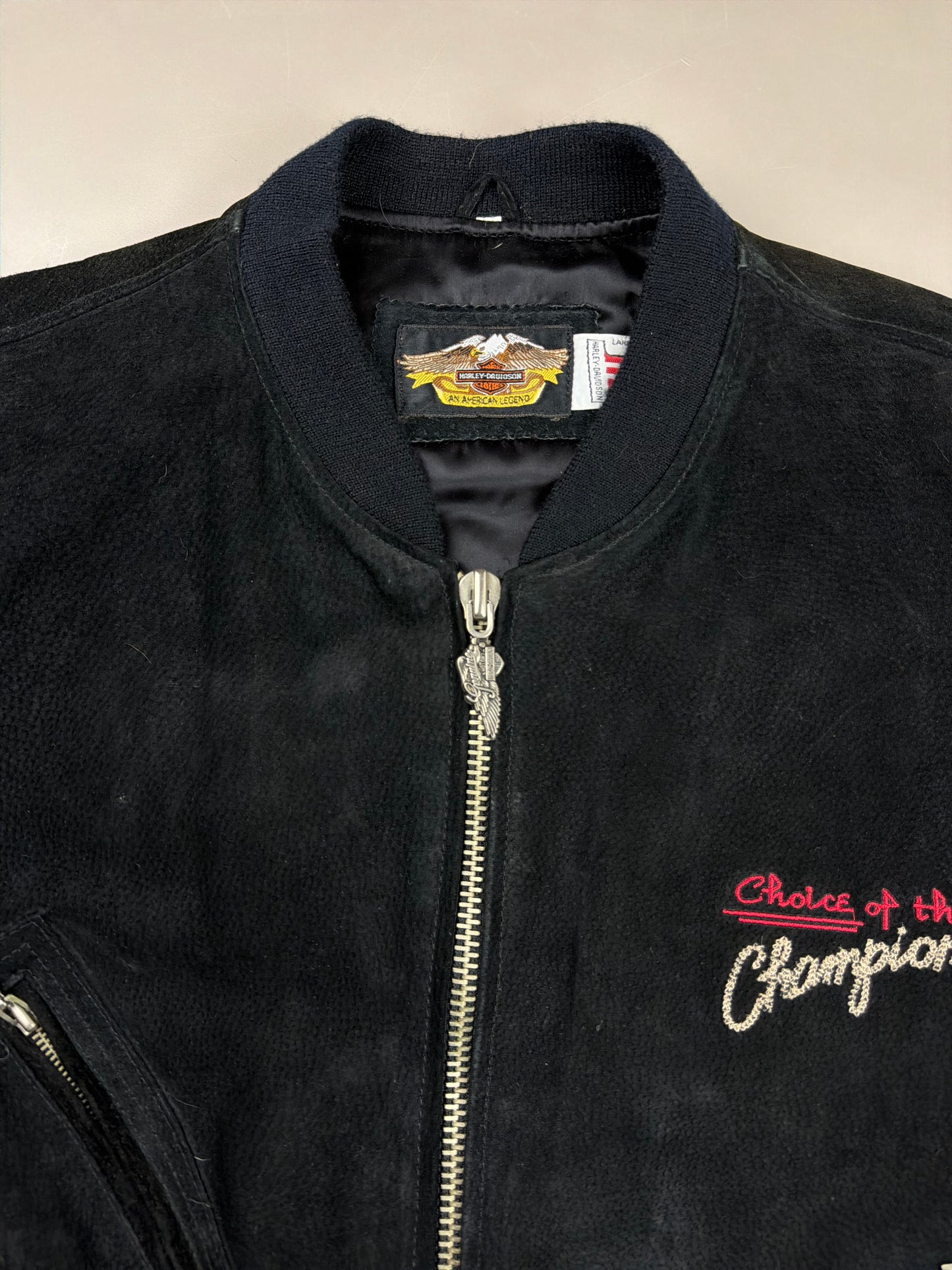 Harley Davidson Archive "Victory" Suede Bomber Jacket - All Black