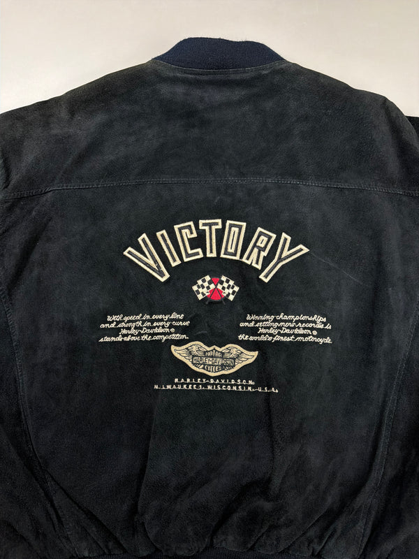 Harley Davidson Archive "Victory" Suede Bomber Jacket - All Black