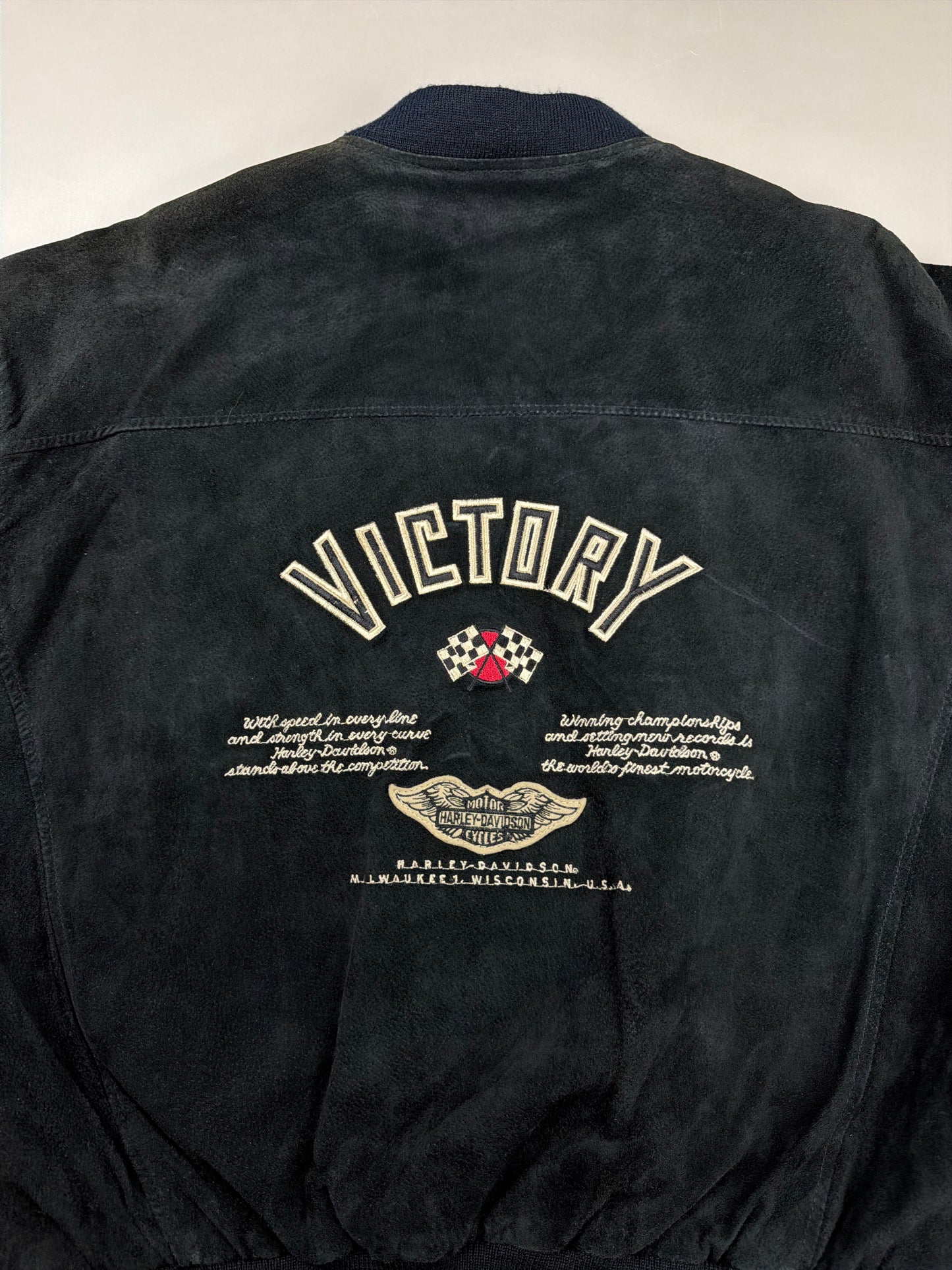 Harley Davidson Archive "Victory" Suede Bomber Jacket - All Black