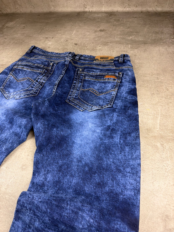 DTGreen Y2K Acid Wash Straight Denim Jeans - Royal Blue