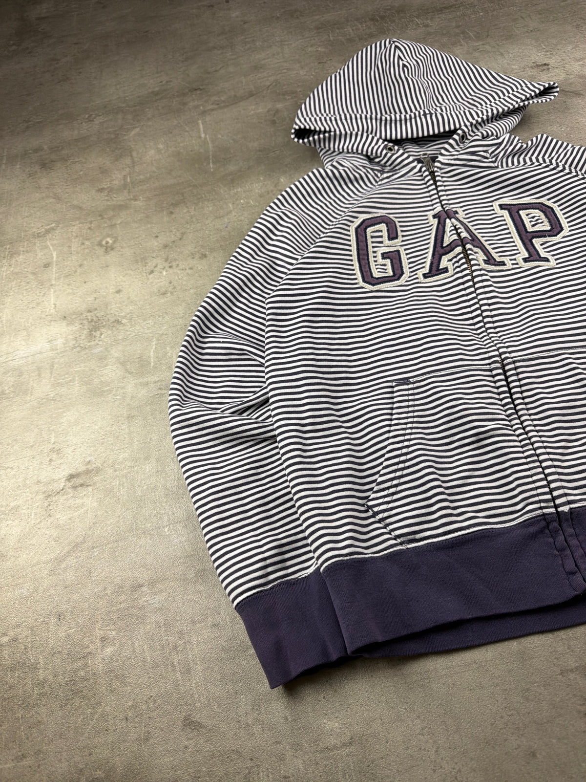 Gap Y2K Striped Logo Zip Hoodie - Navy Blue / White - Past Pieces