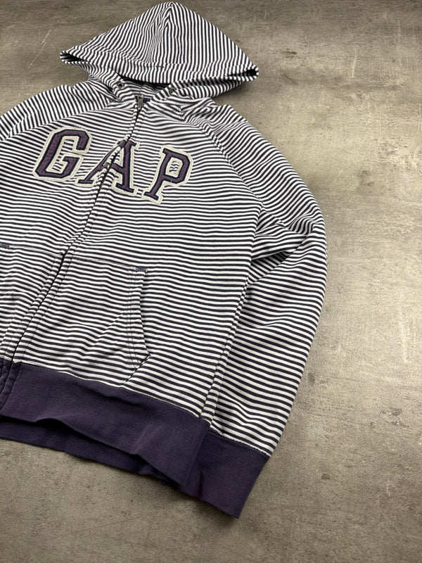 Gap Y2K Striped Logo Zip Hoodie - Navy Blue / White