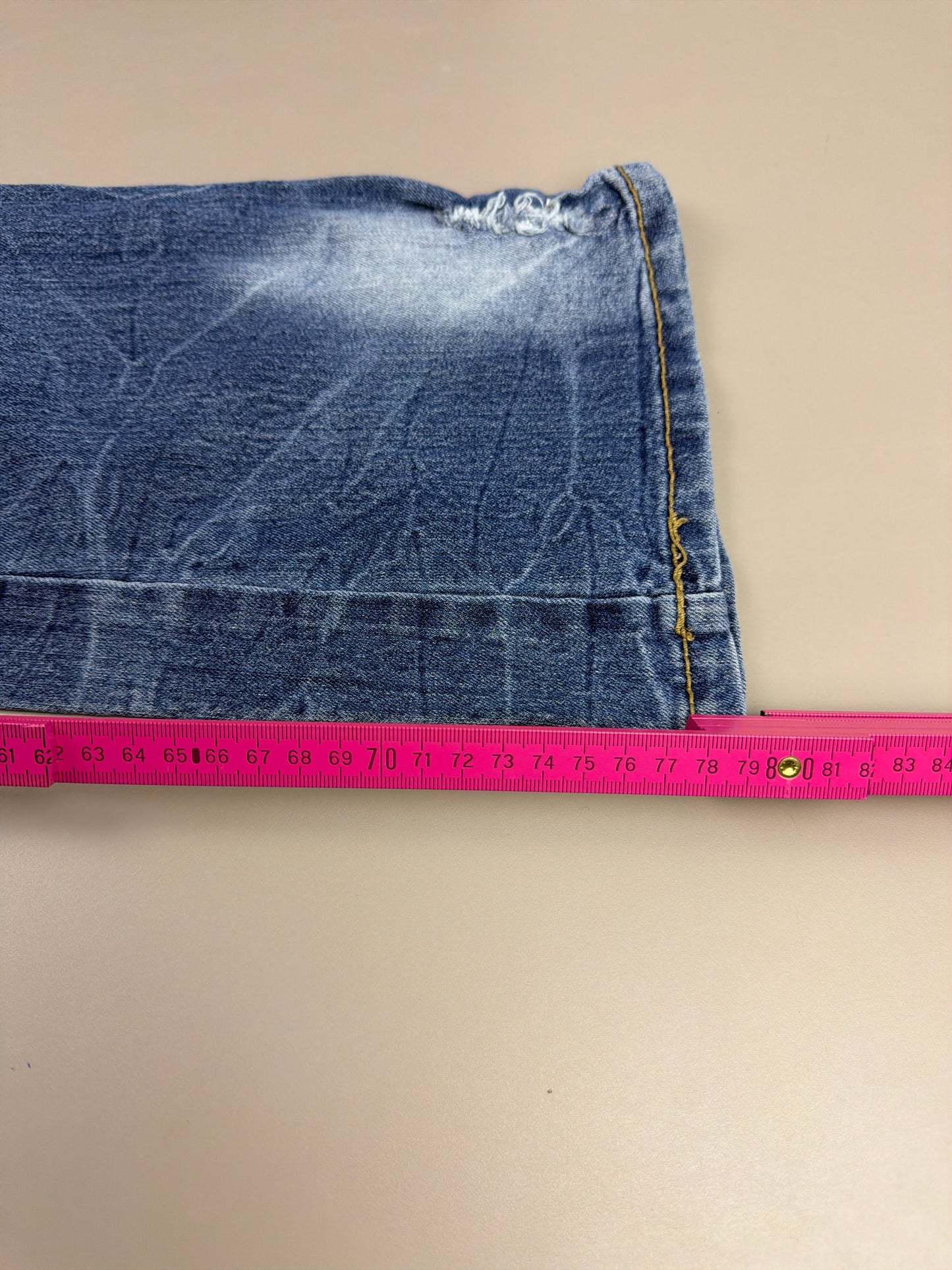 Dereon Vintage "Fleur-de-Lis" Flared Denim - Acid Wash Neon Green Embroidery