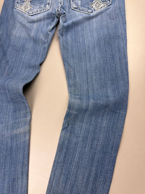 Miss Me Y2K Archive "Cross Wings" Denim Jeans - Rhinestone / Distressed Blue