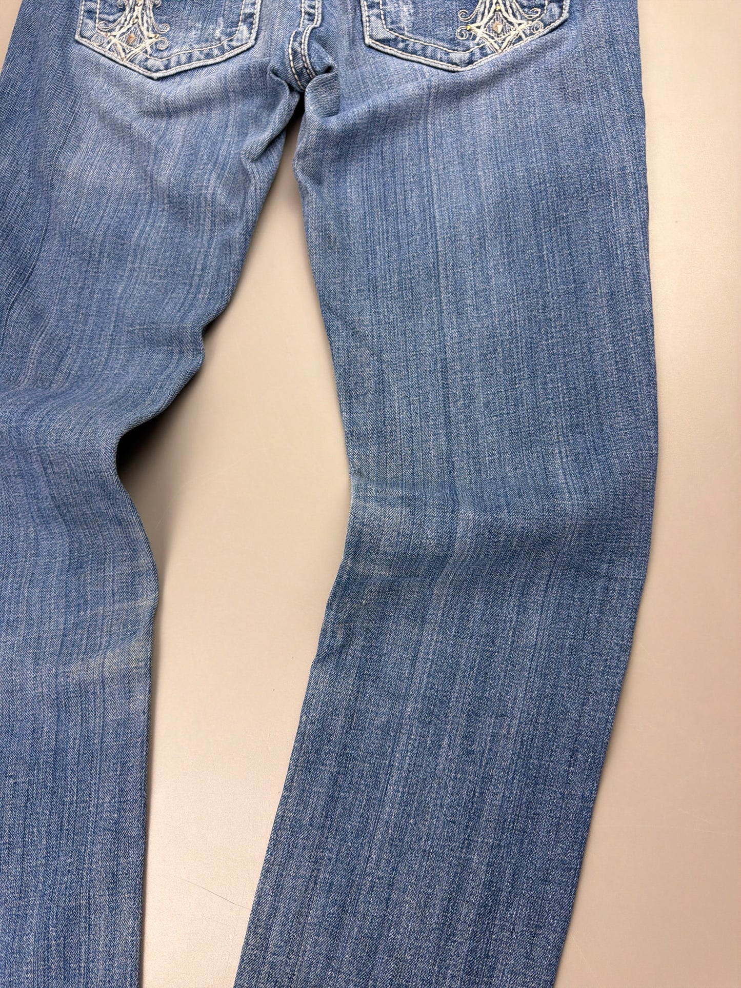 Miss Me Y2K Archive "Cross Wings" Denim Jeans - Rhinestone / Distressed Blue