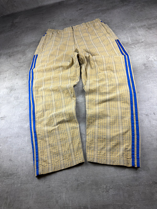 Adidas Originals Checkered Three Stripes Baggy Trackpants - Beige / Royal Blue
