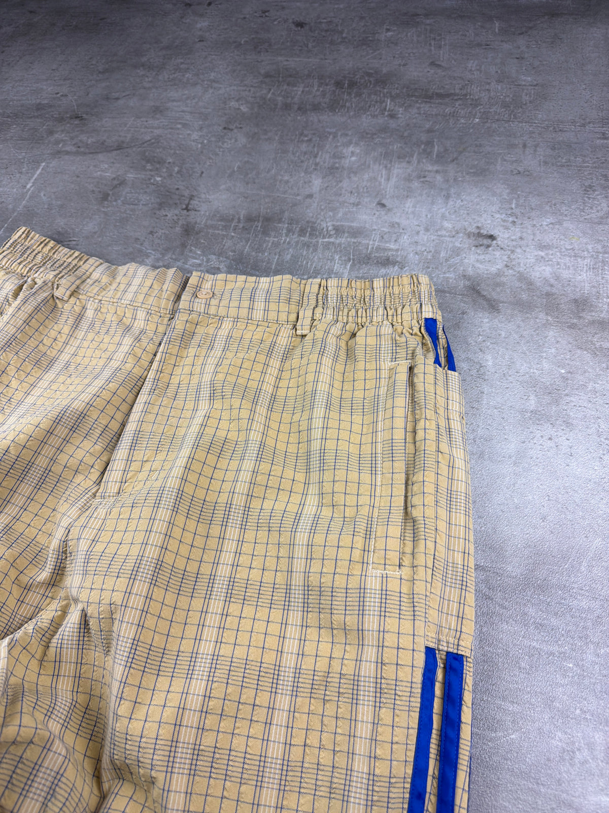 Adidas Originals Checkered Three Stripes Baggy Trackpants - Beige / Royal Blue - Past Pieces