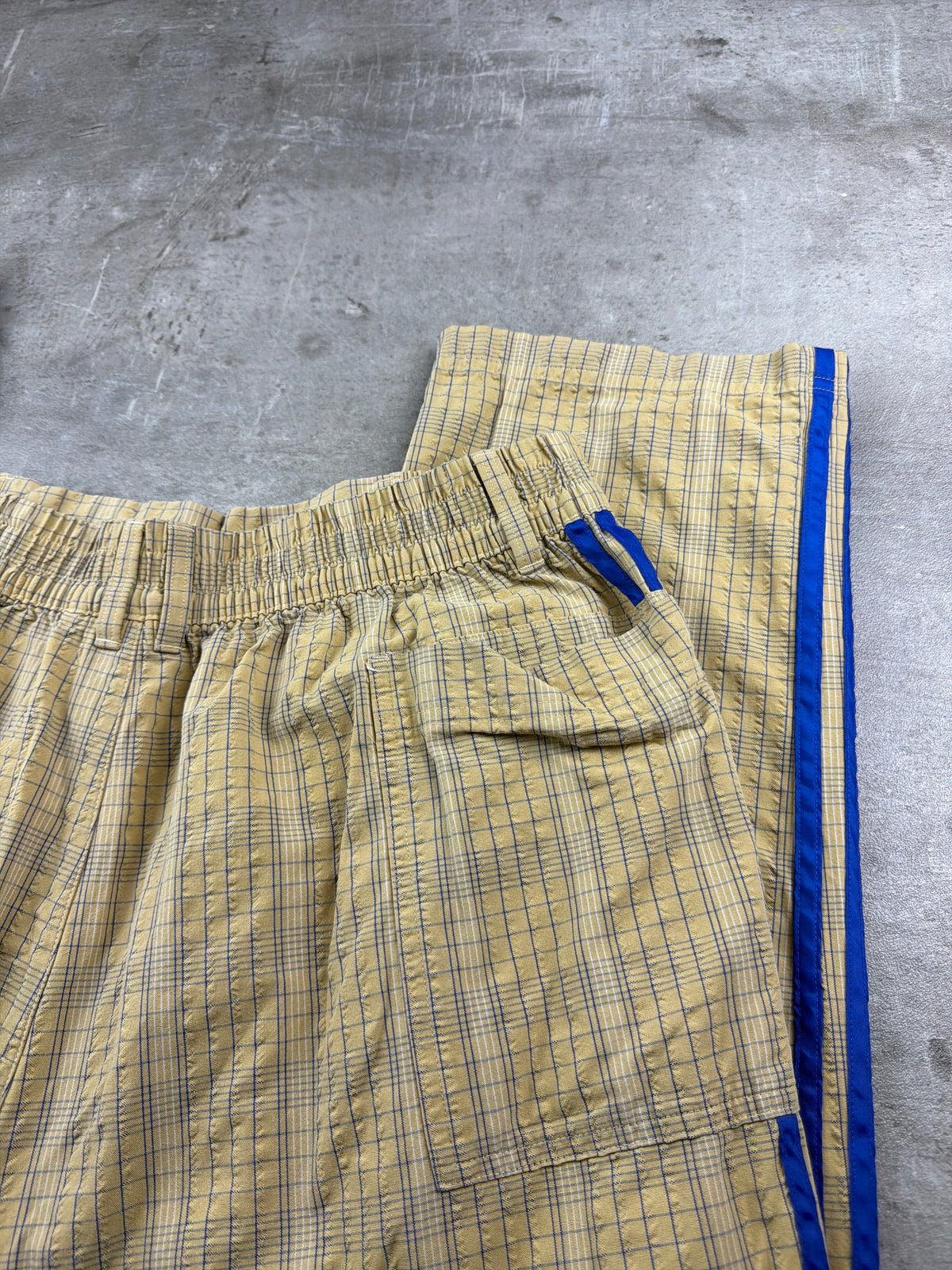 Adidas Originals Checkered Three Stripes Baggy Trackpants - Beige / Royal Blue - Past Pieces